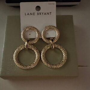 Lane Bryant Gold Textured Linked Hoop Drop Earrings